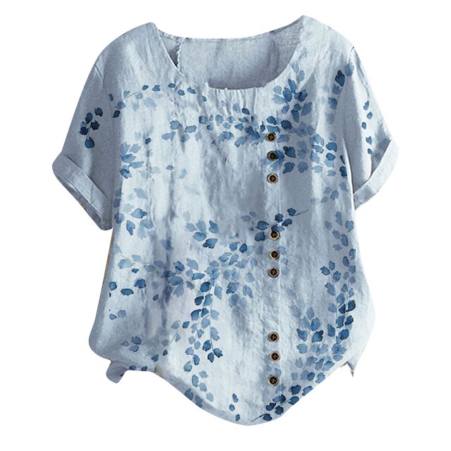Gibobby Blusas Termicas Dama Mujeres Blose TopFlower Print LooseStylish T Camisas(Aqua, XL)