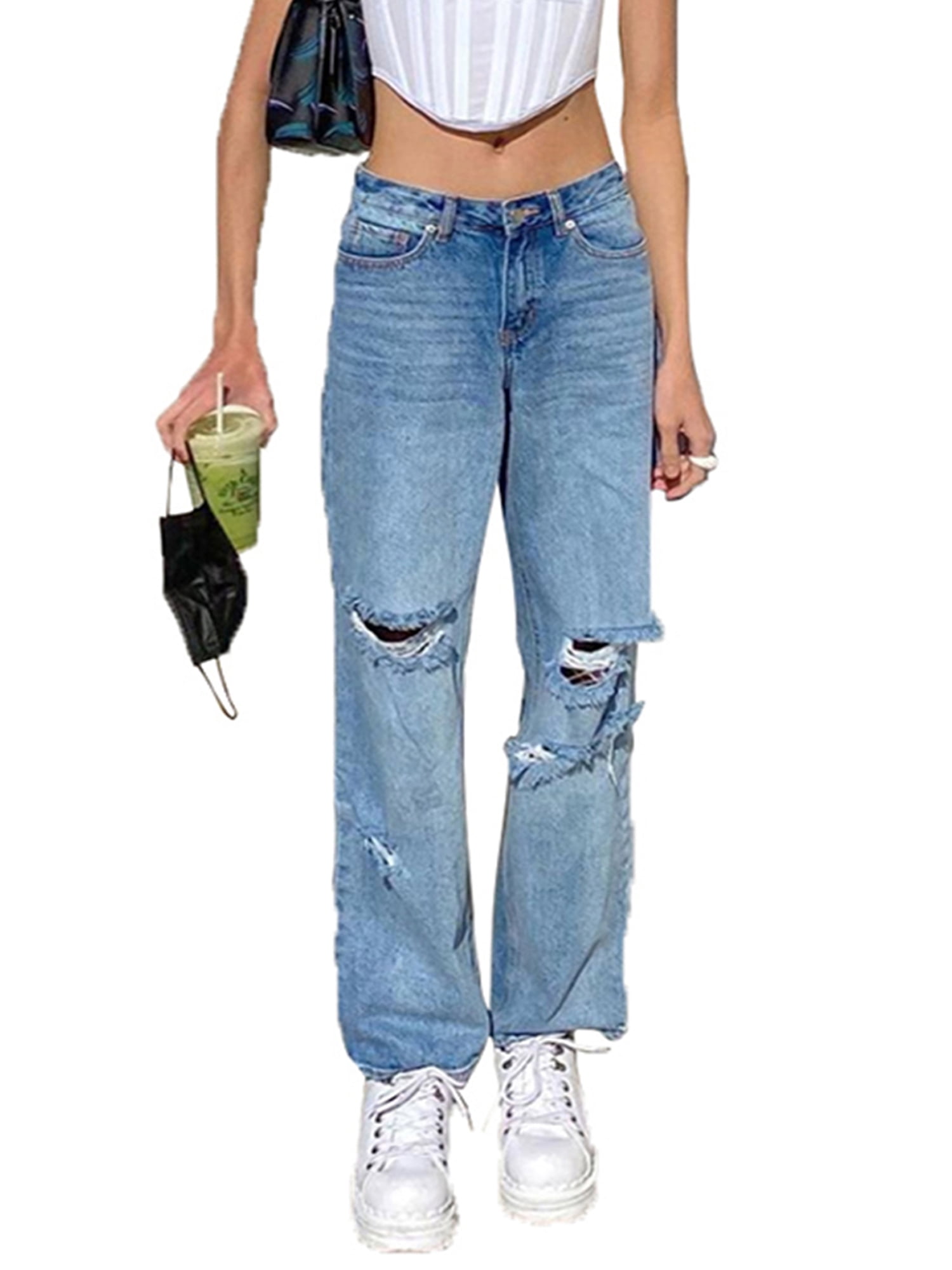 Women High Waisted Baggy Ripped Jeans Fashion Large Denim Baggy for Girls - Walmart.com