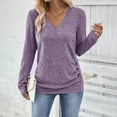 thumbnail image 2 of Women's V Neck Long Sleeve Blouse Shirts Tops Solid Color Loose Fit Casual Work Office Daily Wear Fashion Essential Gift for Women | Sopatenor,Purple XL, 2 of 8