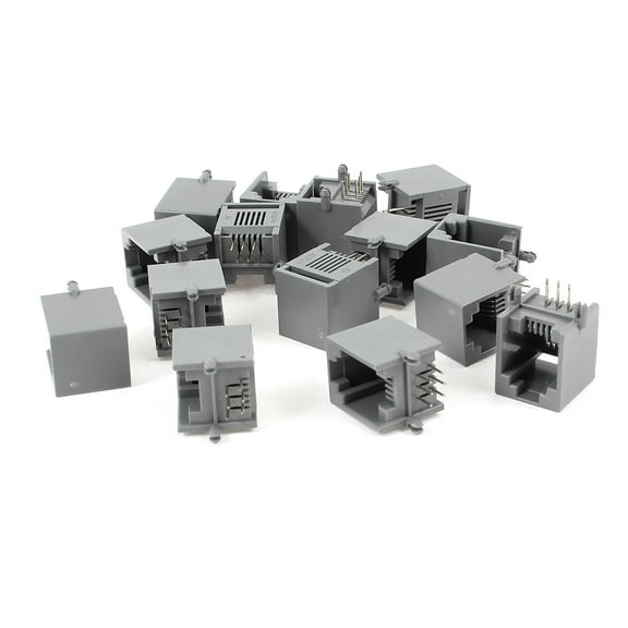 Unique Bargains 15pcs Right Angle Push in RJ12 6P6C Network PCB Jacks Connector Black Gray