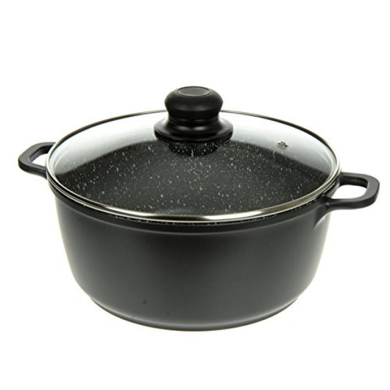 2.5 QT, Silver Glass Lid with Steam Hole Induction Bottom Ultra Non-Stick Stone Finish Extra Thick Gauge By Unity Professional Forged Aluminium Casserole