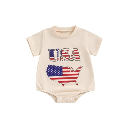 

Binwwede Baby 4th of July Romper Short Sleeve Round Neck Letter Print Bodysuit Infant Summer Playsuit