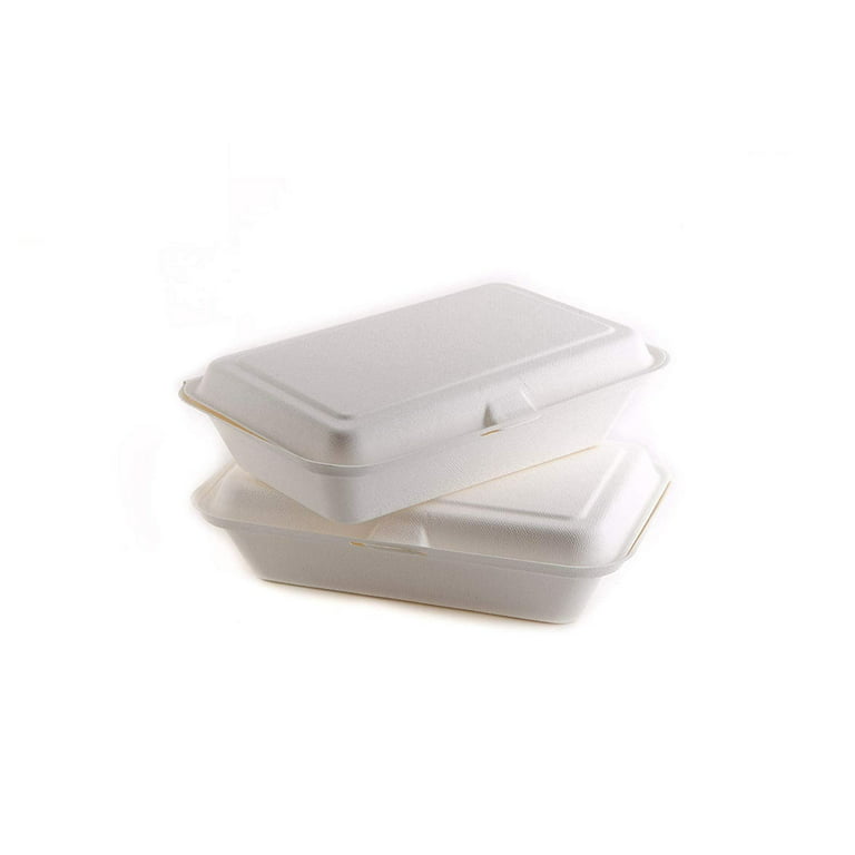 400 Count - Biodegradable 9x9 Take Out Food Containers with Clamshell  Hinged Lid - Eco Friendly Sugarcane Bagasse 100% Compostable, Recyclable,  ToGo