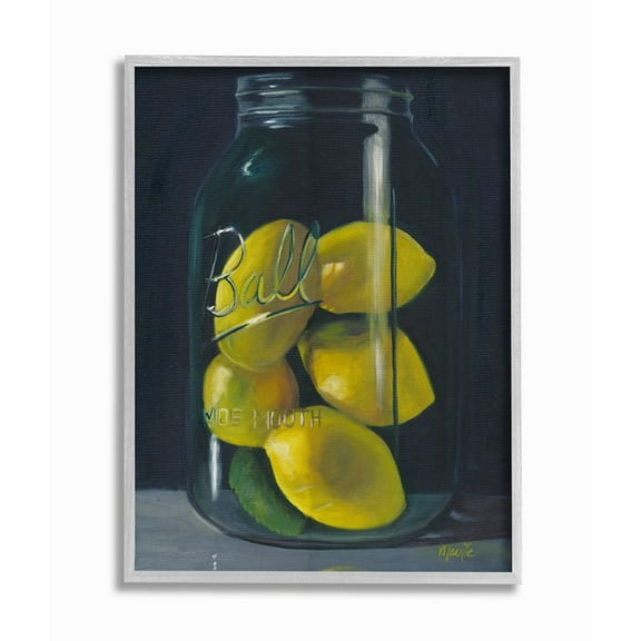 Stupell Industries Lemon Fruit Still Life Painting Gray Farmhouse Rustic Framed Giclee Texturized Art by Marnie Bourque