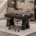 thumbnail image 5 of Tribesigns 63" Bar Table, Industrial Counter Height Pub Table, Bar Height Table with Metal Footrest, Rectangular High Top Dining Counter Tables with Wood Pedestal for Kitchen, Black, 5 of 9