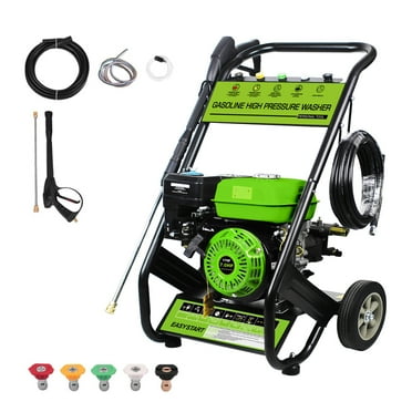 Yardmaster Gas Pressure Washer, 2600PSI 1.7GPM Power Washer for Patio& Garden, 4800W Pressure Washer with 25' High-Pressure Hose, 5 Nozzle, Soap Tank & Spray Gun, Black&Green