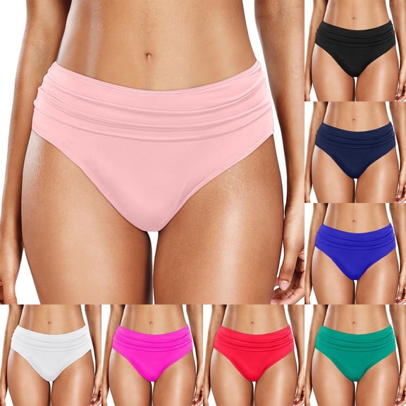 LINGLANG Women's Ruched Bikini Bottoms V-Cut Cheeky Swimsuit Briefs Tummy Control Ruched Side High Waisted Bathing Suit Short for Swimming Pool