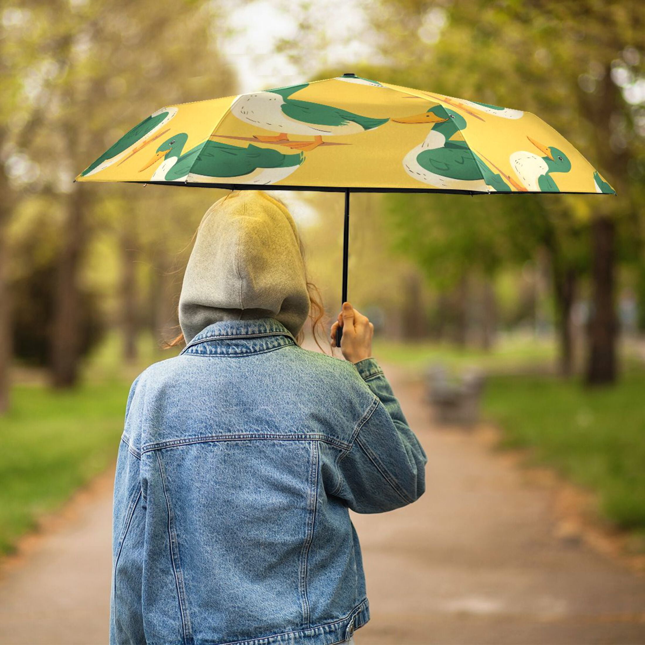 Cartoon Happy Duck Compact Sun Umbrella Windproof Travel Umbrellas for Rain Strong Portable UV Protection