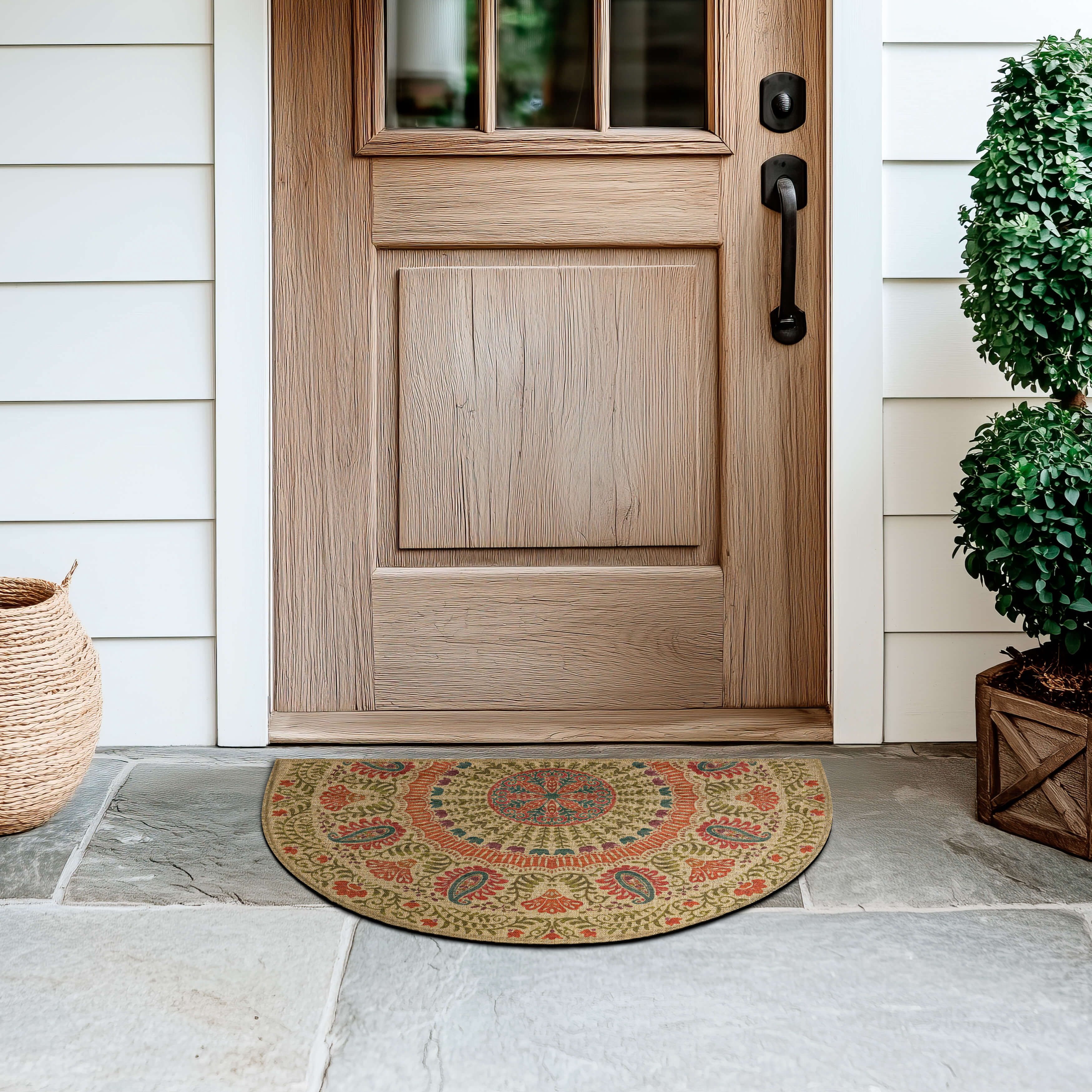 Mainstays Paisley Crescent Low Pile All Weather Rubber Backed Slice Doormat, Multi, '24 x 36'