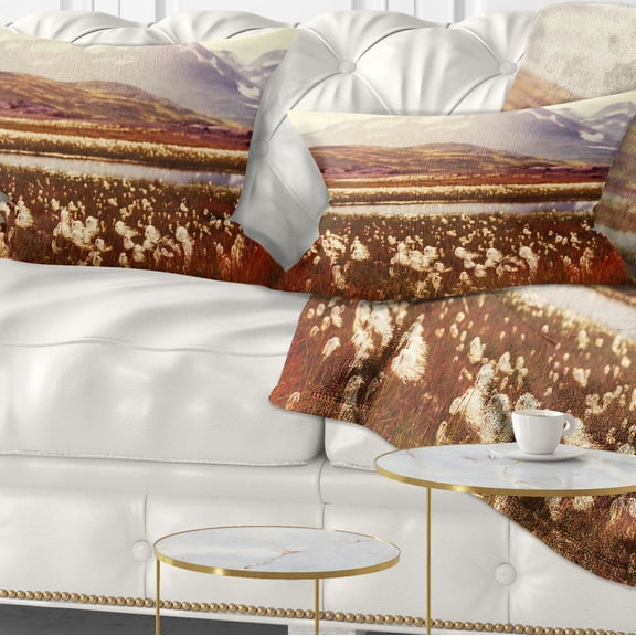 Designart Cotton Flowers with Hills on Background - Floral Throw Pillow - 12x20