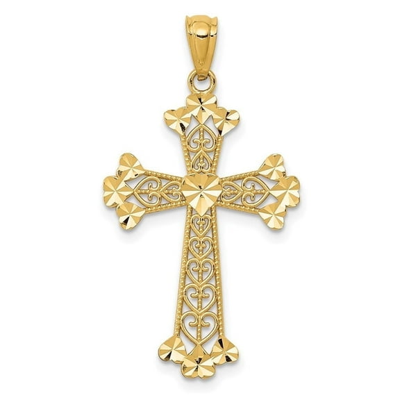 Auriga Fine Jewelry 14K Yellow Gold Diamond-cut Filigree Hearts Cross Pendant for Women