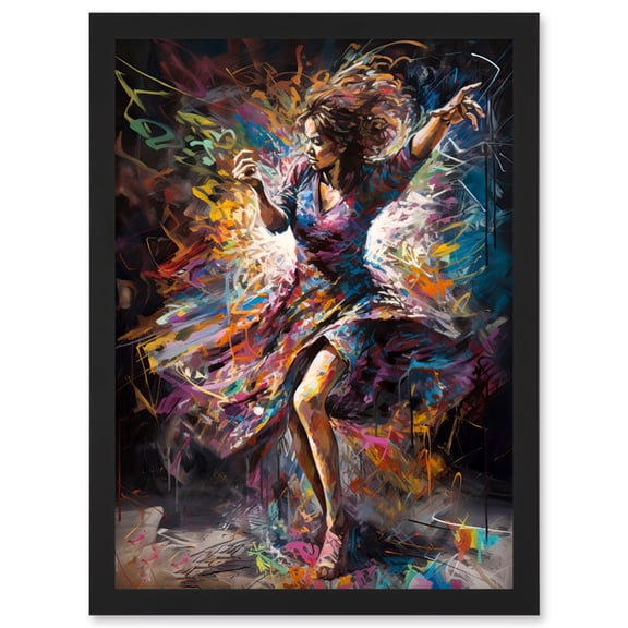 Woman Dancing to Dynamic Music Rhythm Artwork Framed Wall Art Print A4