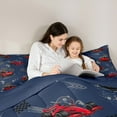 thumbnail image 5 of Manfei Blue Red Racing Car Bedding Comforter Set for Boys, Cartoon Motorcycle Twin Comforter Sets, Modern Checkered Flag Reversible Bedding Set, Microfiber Bedroom Decor, 2 Pieces, 5 of 9