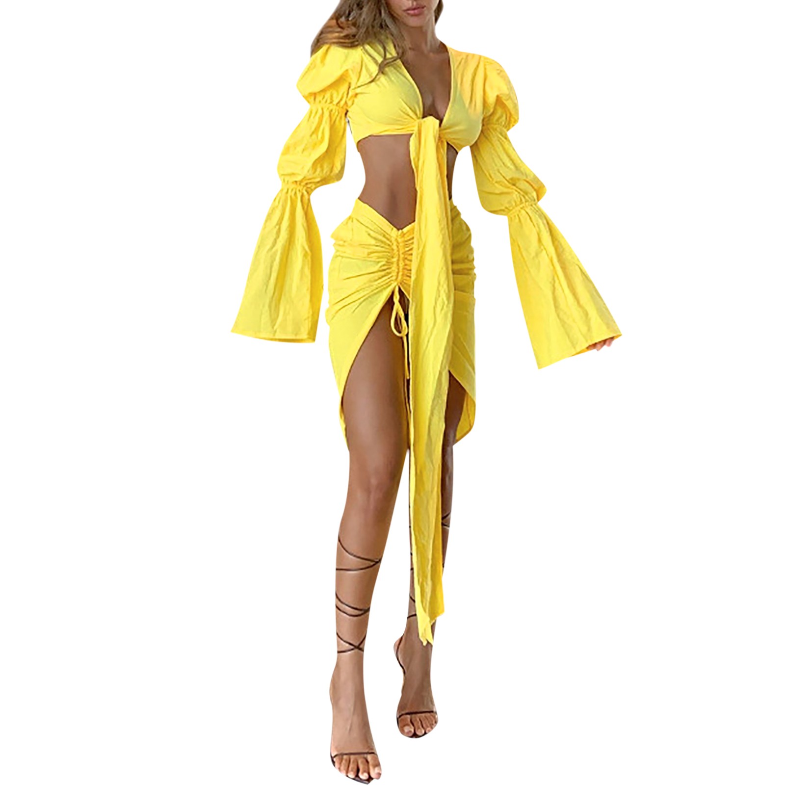 nsendm Casual Wrap Dresses for Women with Sleeves Short Women's Sleeve Fashion Long Top Womens