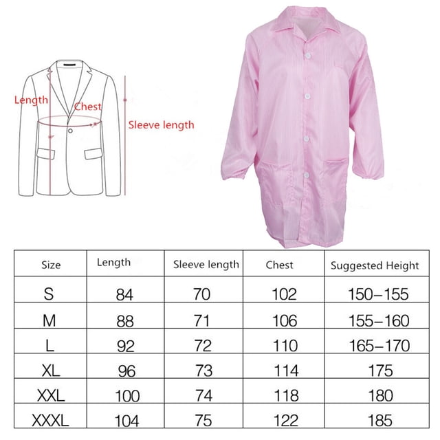 Maoww Unisex ESD-Safe Anti-Static Premium Lab Jacket Coat Clothing Pink XL