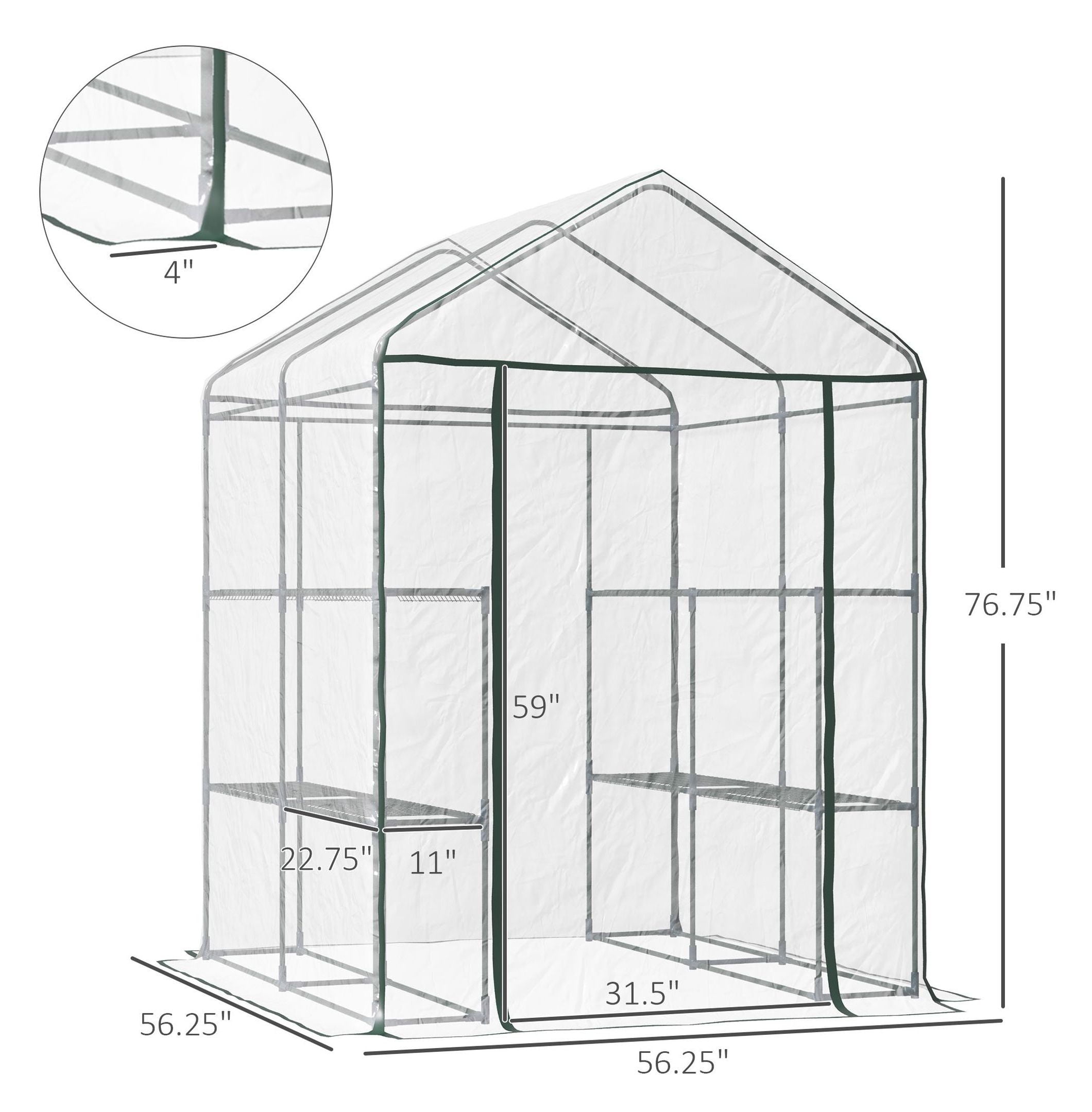 Walk-in Greenhouse 5'x5'x6', Portable Hot House with Shelves & Roll-Up Door, Outdoor Garden Greenhouse for Year-Round Growing