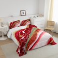White and Red Marbling Bedding Comforter Sets Abstract Ombre Quilt