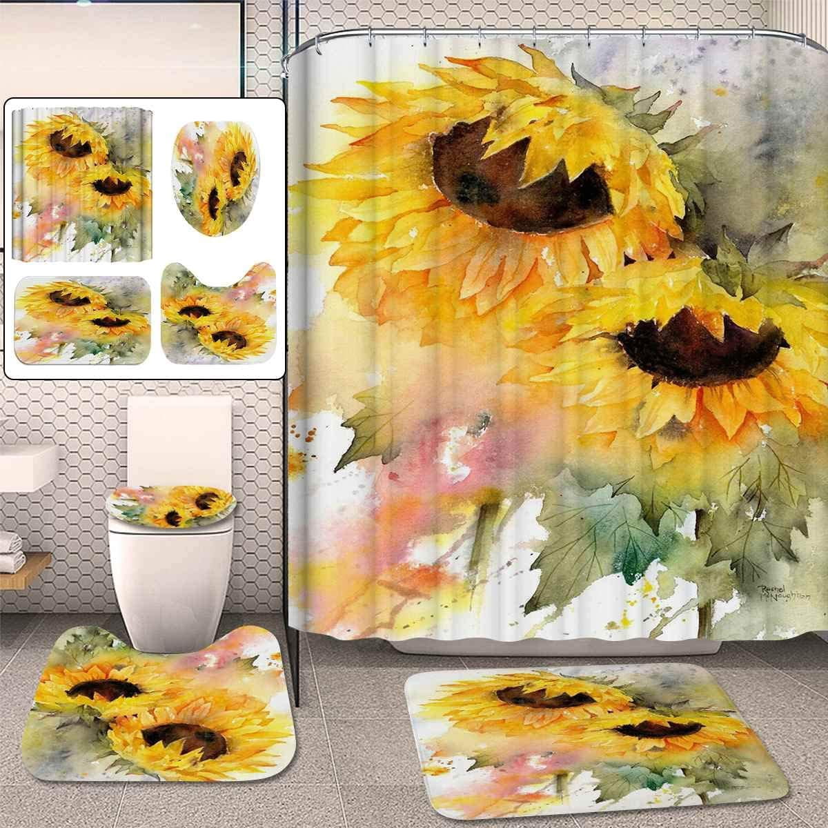 FMSHPON Sunflower Kits 4 Piece Bathroom Set Shower Curtain Bath Rug ...