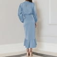 thumbnail image 3 of IDOPIP Women's Elegant Long Sleeve Satin Dress Mock Neck Elastic Waist Cocktail Party Maxi Dress, 3 of 7