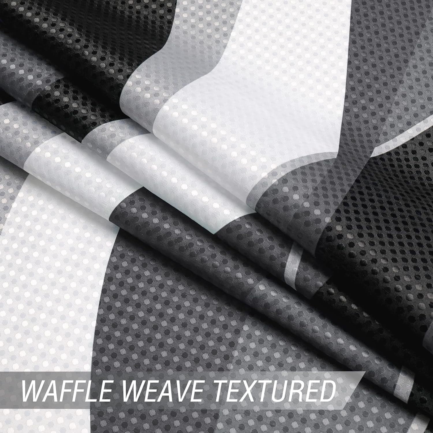 Black and Grey Shower Curtain, Gray and White Abstract Modern Bathroom Decor, Waffle Weave Textured Fabric Shower Curtain Set with Hooks, 72x72