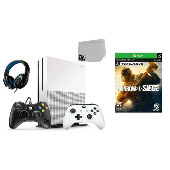 Pre-Owned Restored Microsoft Xbox One S 500GB Gaming Console White 2 Controller Included with Tom Clancy's Rainbow Six Siege BOLT AXTION Bundle