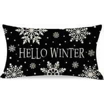 Christmas Hello Winter Snowflake Throw Pillow Cover 12x20 Inch Navy Blue Outdoor Christmas Decorations Xmas Holiday Lumbar Decorative Pillow Case for Couch Home Room Décor