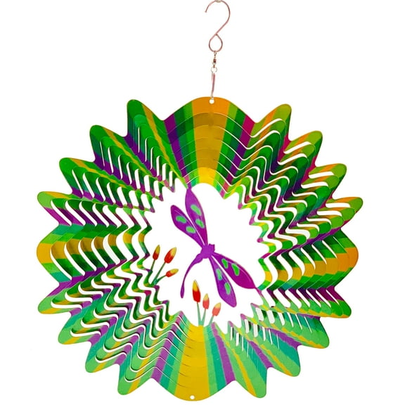 Dundee Deco's Wind Spinner in Gift Box - 3D Hanging Indoor Outdoor Yard Garden Decoration - Mandala - Dragonfly - Purple Green Yellow - 12 in - Unique Gift Idea For Men Women, Souvenir, Present