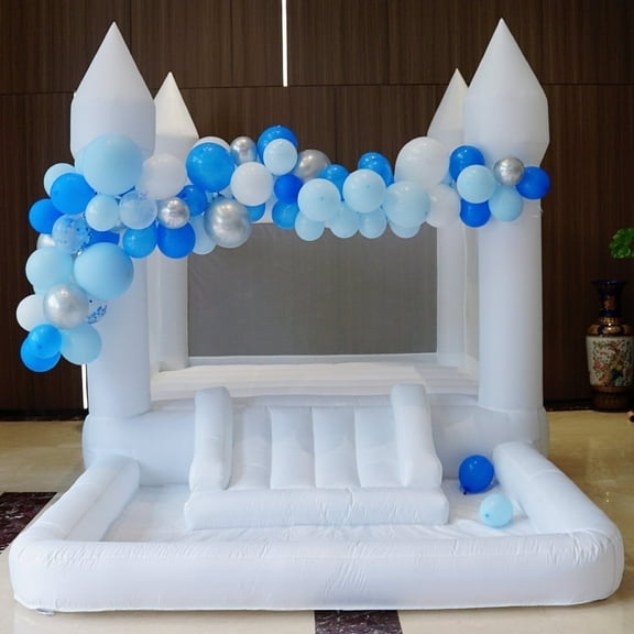 Pettool Portable White Bounce House with Slide and Ball Pit, Multifunctional Inflatable Bouncer, 13 * 8 * 8ft
