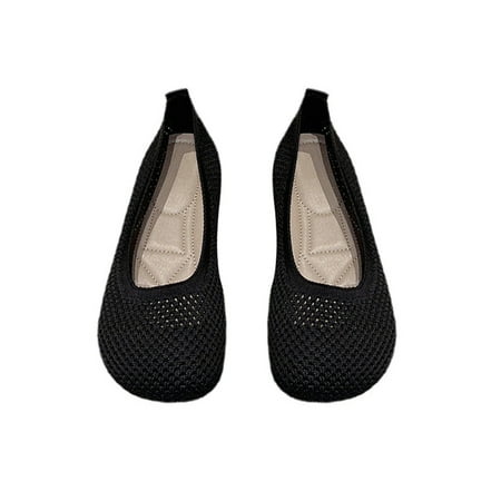 

Tenmix Women Flats Round Toe Loafers Knit Upper Flat Shoes Slip On Pumps Womens Cozy Non-Slip Black 5.5