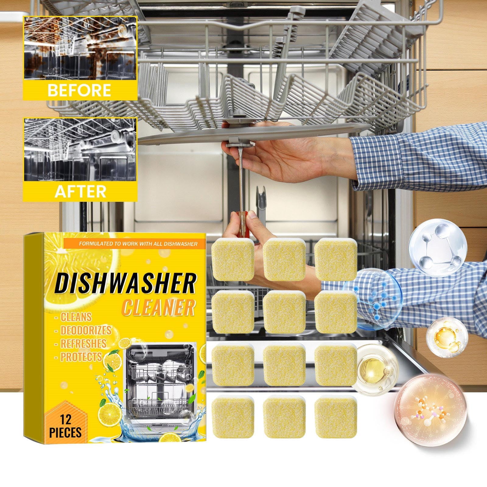 LSLJS Dishwasher Cleaning Sheet Decontamination Degreasing Scale Cleaning Sheet Dishwasher Cleaning Special Maintenance Sheet, Dishwasher Cleaning Pads