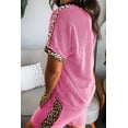 thumbnail image 2 of Women's Sachet Pink Ribbed Short Set – Leopard Print Trim, Short Sleeve Casual Outfit for Daily Wear, XL, 2 of 12