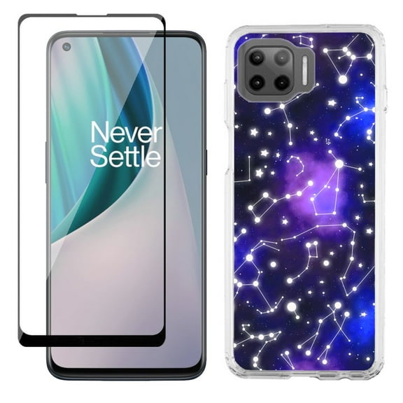 Slim-Fit Protective Phone Case compatible with Motorola Moto One 5G UW, with Tempered Glass Screen Protector, by OneToughShield ® - Constellations