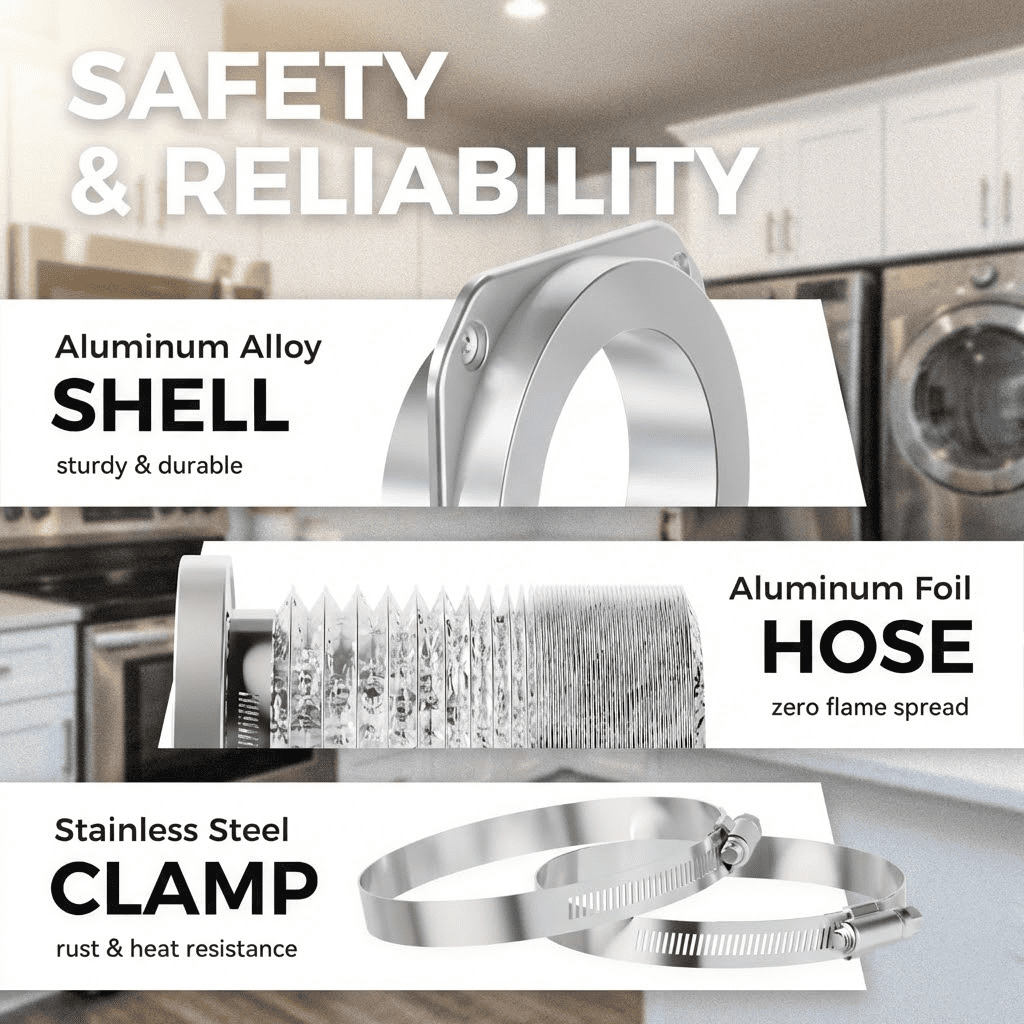 Airtight Seal Magnetic Dryer Vent Connector Kit, for Easy Lint Cleaning, Quick Connect Dryer Vent Tube