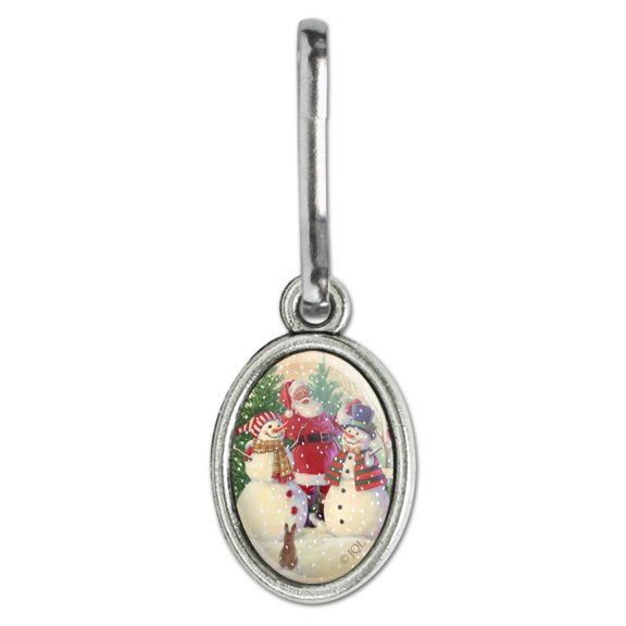 Christmas Holiday Santa Snowman Friends Antiqued Oval Charm Clothes Purse Suitcase Backpack Zipper Pull Aid