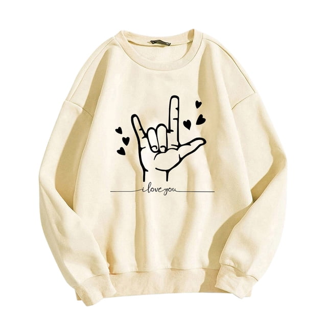WEAIXIMIUNG Sweatshirts pour Femmes Tendance avec Mots Hauts de la Saint-Valentin Cœur Je t'Imprime Col Rond Manches Longues Sweatshirt