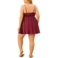 thumbnail image 3 of Agnes Orinda Women's Plus Size Valentines Day Satin Camisole Deep V Neck Side Slit Lace Sleepshirts 1X Burgundy, 3 of 7