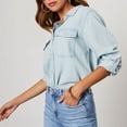 thumbnail image 5 of Women's Denim Shirts Jacket Solid Color Retro Long Sleeve Jean Western Button Down Blouses Fall Winter Outdoor Casual Loose Cowboy Tunic Tops Comfort Lightweight Coats with Pocket Size S-XXL, 5 of 8