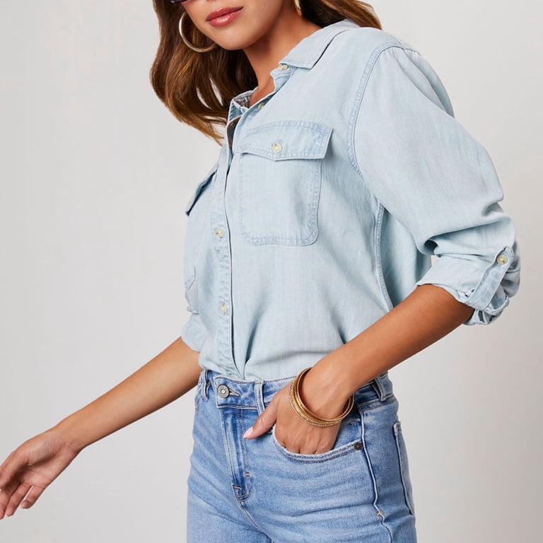 Chemise Western Forever 21 Bleu Clair - Taille Small - 100% Coton - Occasion Très Bon état