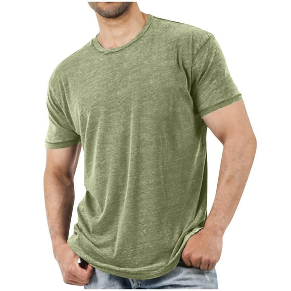 Coorders Round-Neck Men's and Big Men's Cotton T-Shirts,Short Sleeves Crewneck Tee,Green,L