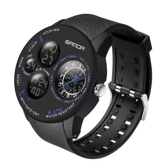 EXPLOJOY Men's Military Quartz Sports Watch – Waterproof Dual Display Wristwatch with Chronograph & LED Backlight
