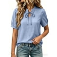 thumbnail image 5 of TGSLY Bow Tie Front Linen Tops for Women Lightweight Soft Keyhole Short Sleeve T-Shirts Dressy Casual Solid Color Breathable Crinkle Blouses S, 5 of 8