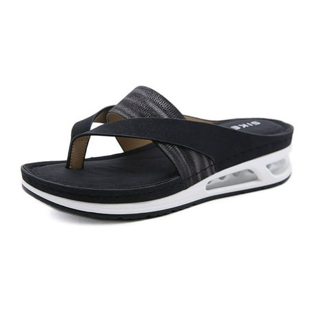 

KBODIU Sandals Women Athletic Comfortable Outdoor Sandals with Arch Support Walking Sandals Sandals Plus Size Lightweight Retro Massage Flip-flops Soft Bottom Wedge Slippers Black 41