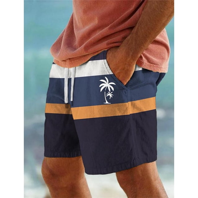 Stripe Palm Tree Men's Resort 3D Printed Board Shorts Swim Trunks Elastic Waist Drawstring Aloha Hawaiian Style Holiday Beach