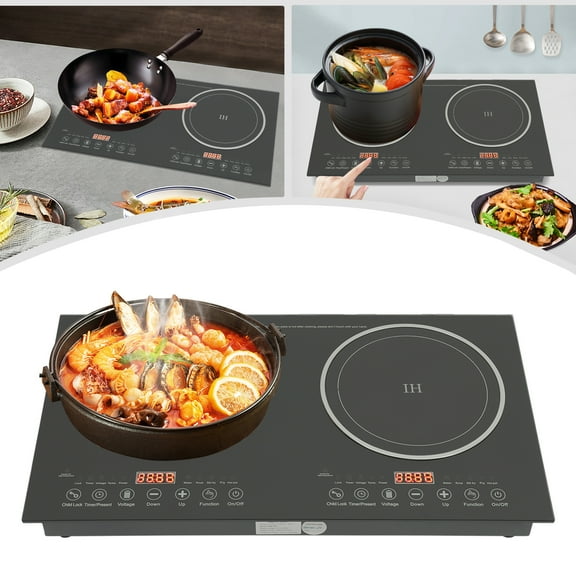 Double Burner 2400W Induction Cooktop with Touch Controls, Black Crystal Panel, 8 Power Levels, Non-Slip Pads, 110V, Easy to Clean & Fast Heat Dissipation