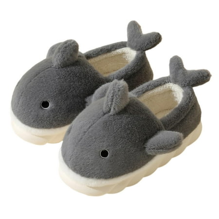 

shuwee Soft Plush Whale Shark Fuzzy Slippers Winter Faux Fur Cute Animal Couple Matching Home Slippers for Women Men