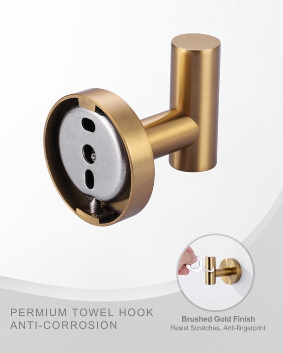 Wowow J-Hook Wall Mounted Bathroom Gold Robe/Towel Hook in Stainless Steel (4-Pack)