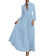 thumbnail image 5 of Miqool Women's Casual Maxi Dress Puff Long Sleeve Stand Collar Button Front Flowy Loose Fit Long Dress with Pockets, 5 of 7