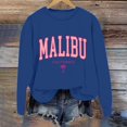 thumbnail image 4 of Women Sweatshirt Malibu Letter Print Fall Crewneck Sweatshirt Relaxed Fit Basic Top Essential Casual Outfit Hoodie Women Blue S, 4 of 6