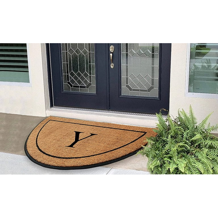 A1 Home Collections A1hc Natural Coir Monogrammed Hand Flocked Door Mat, Heavy Duty Welcome Doormat, Anti-Shed Treated Durable Doormat for Outdoor