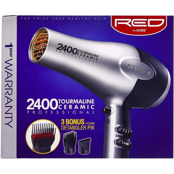RED by Kiss Professional Hair Dryer with Tourmaline Ceramic Technology, 2400W Fast Drying Blow Dryer for Salon Quality Results